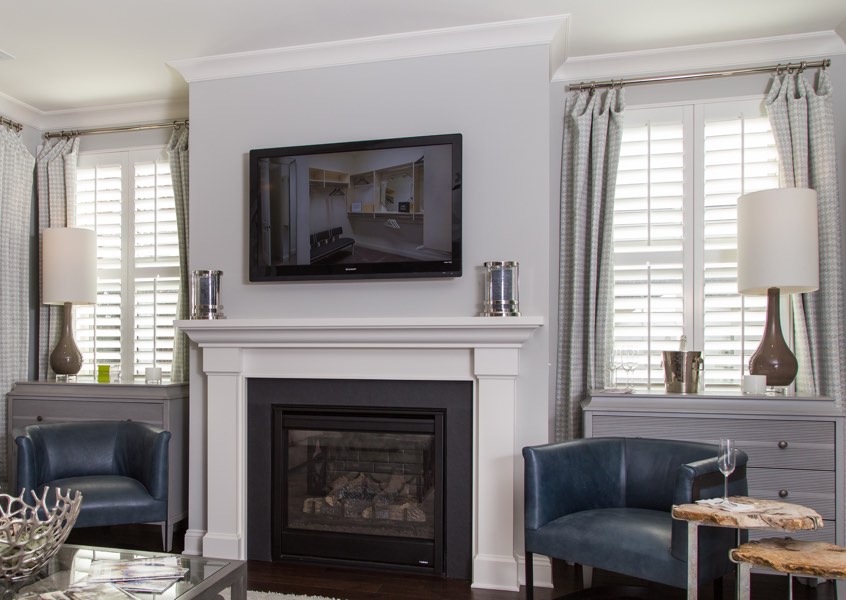 family room New Brunswick faux wood shutters